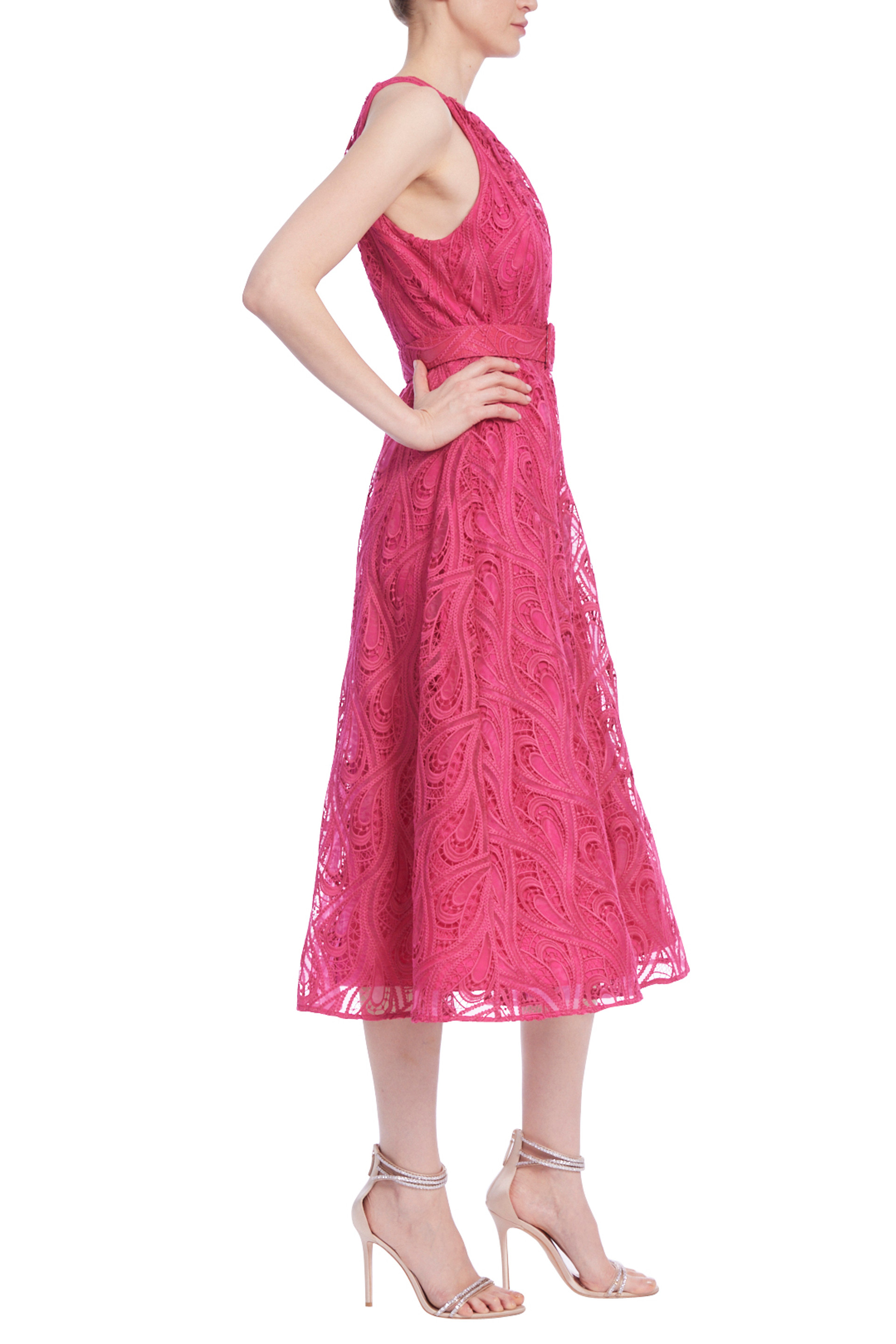 Paisley Lace Halter Midi Dress with Belt