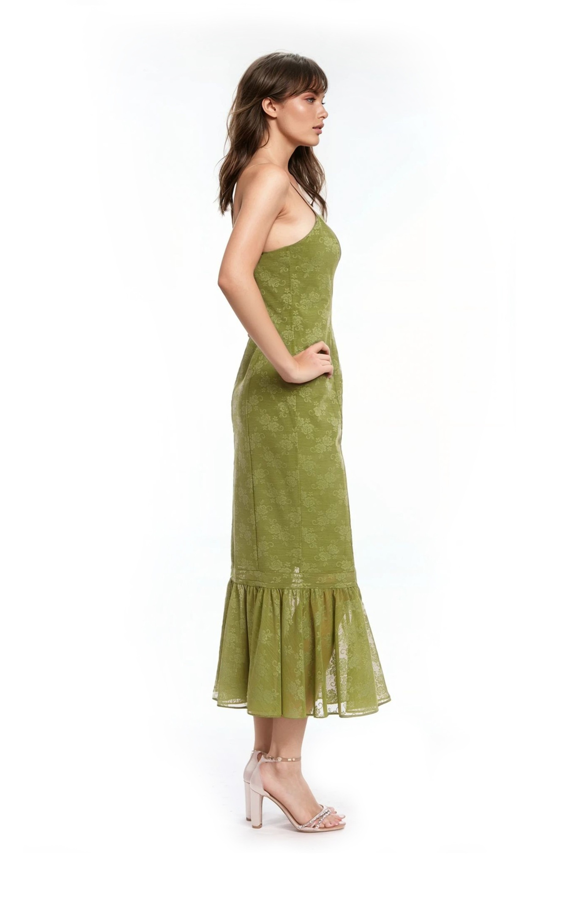 Josie Floral Jacquard Midi Dress with Ruffle Hem
