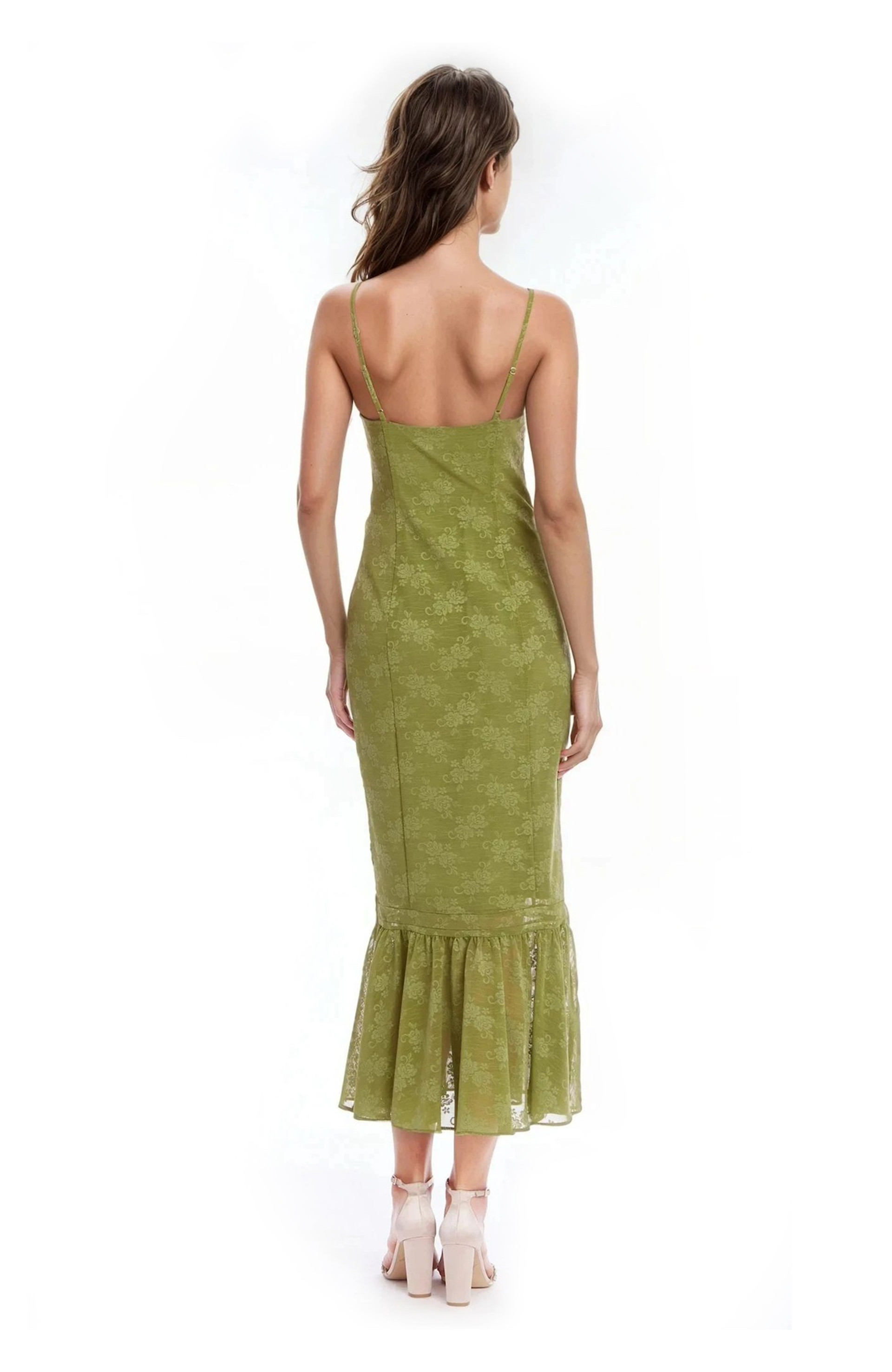 Josie Floral Jacquard Midi Dress with Ruffle Hem