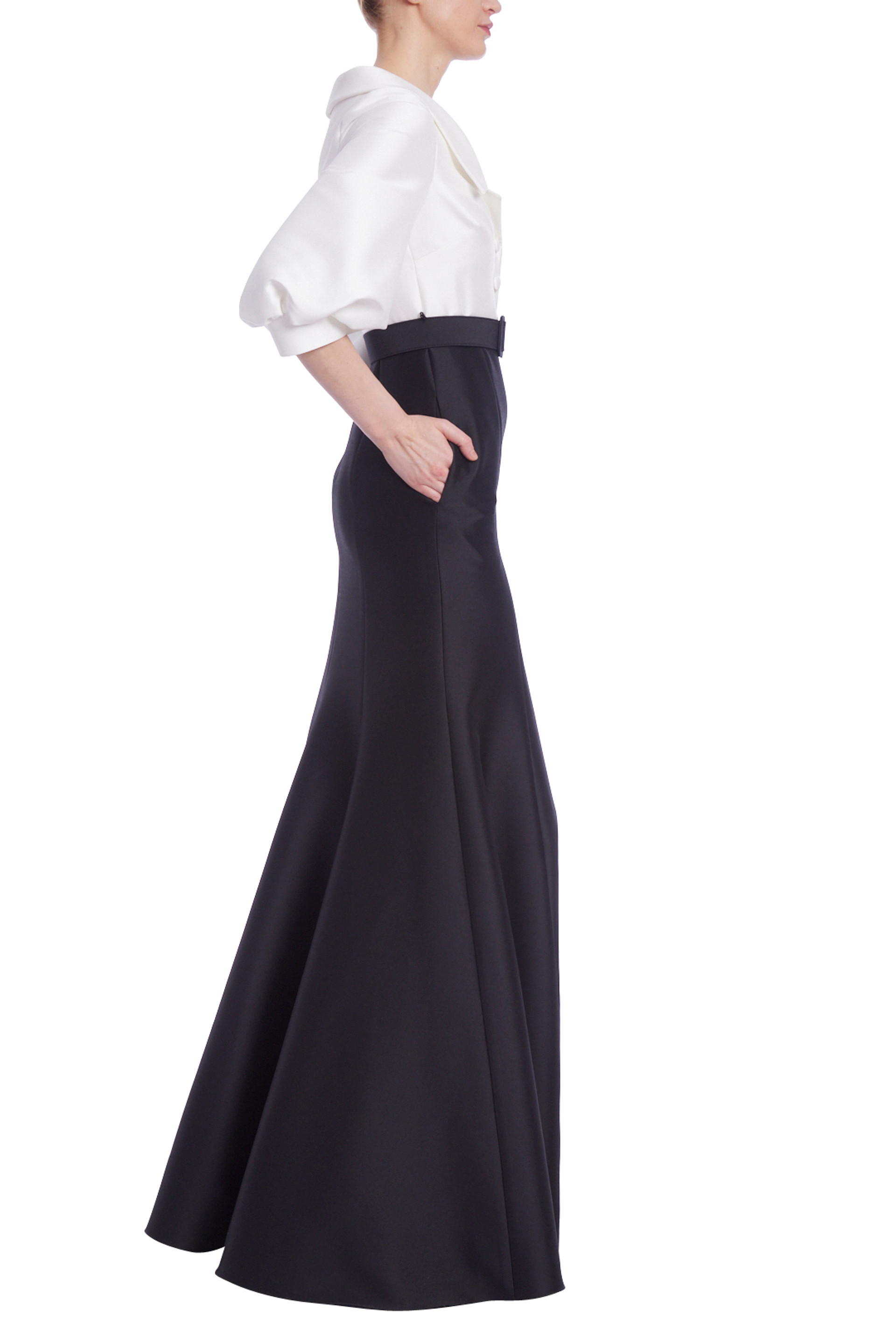 Two-Tone Mikado Belted Shirt Gown