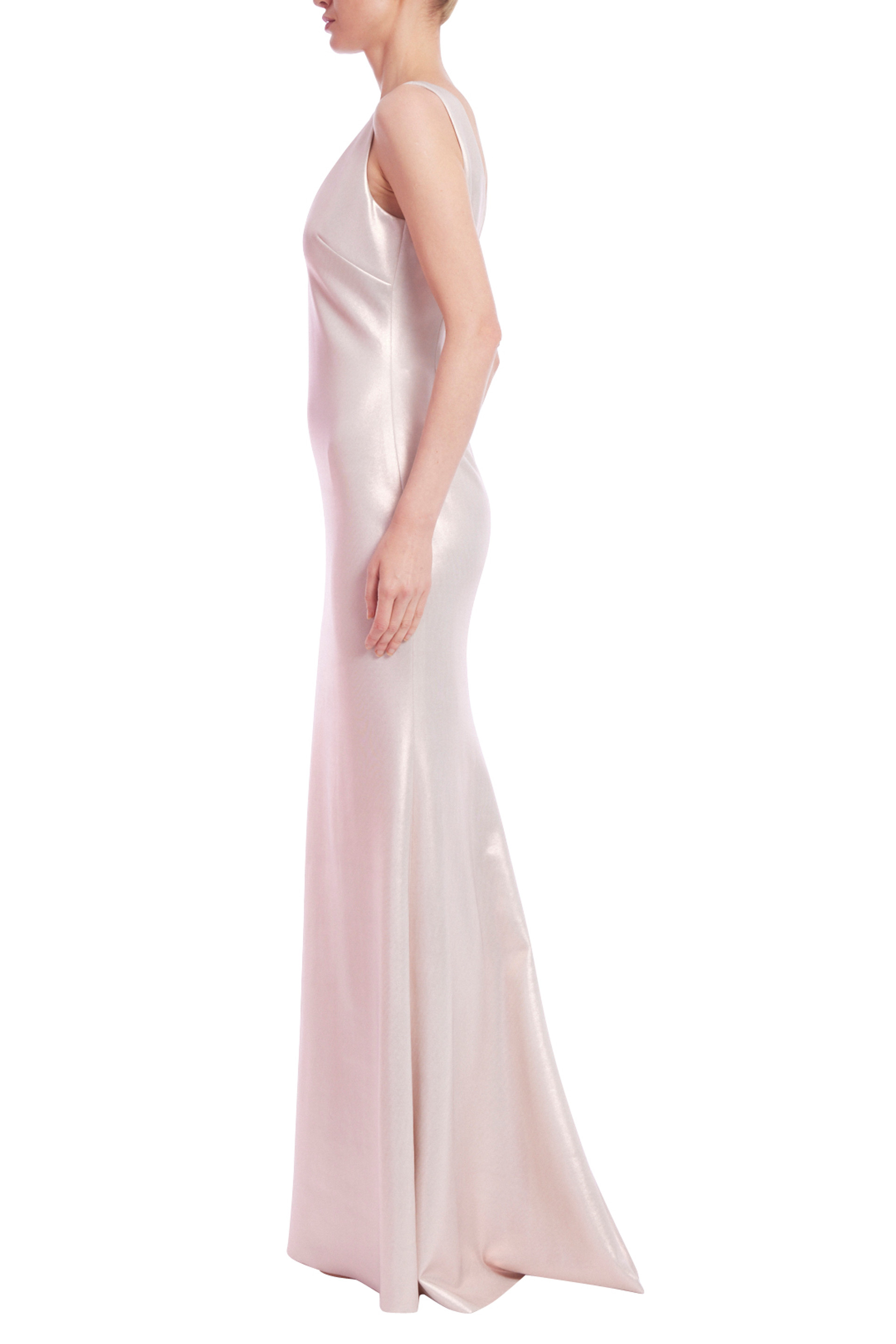 Foiled Scuba V-Neck Column Gown