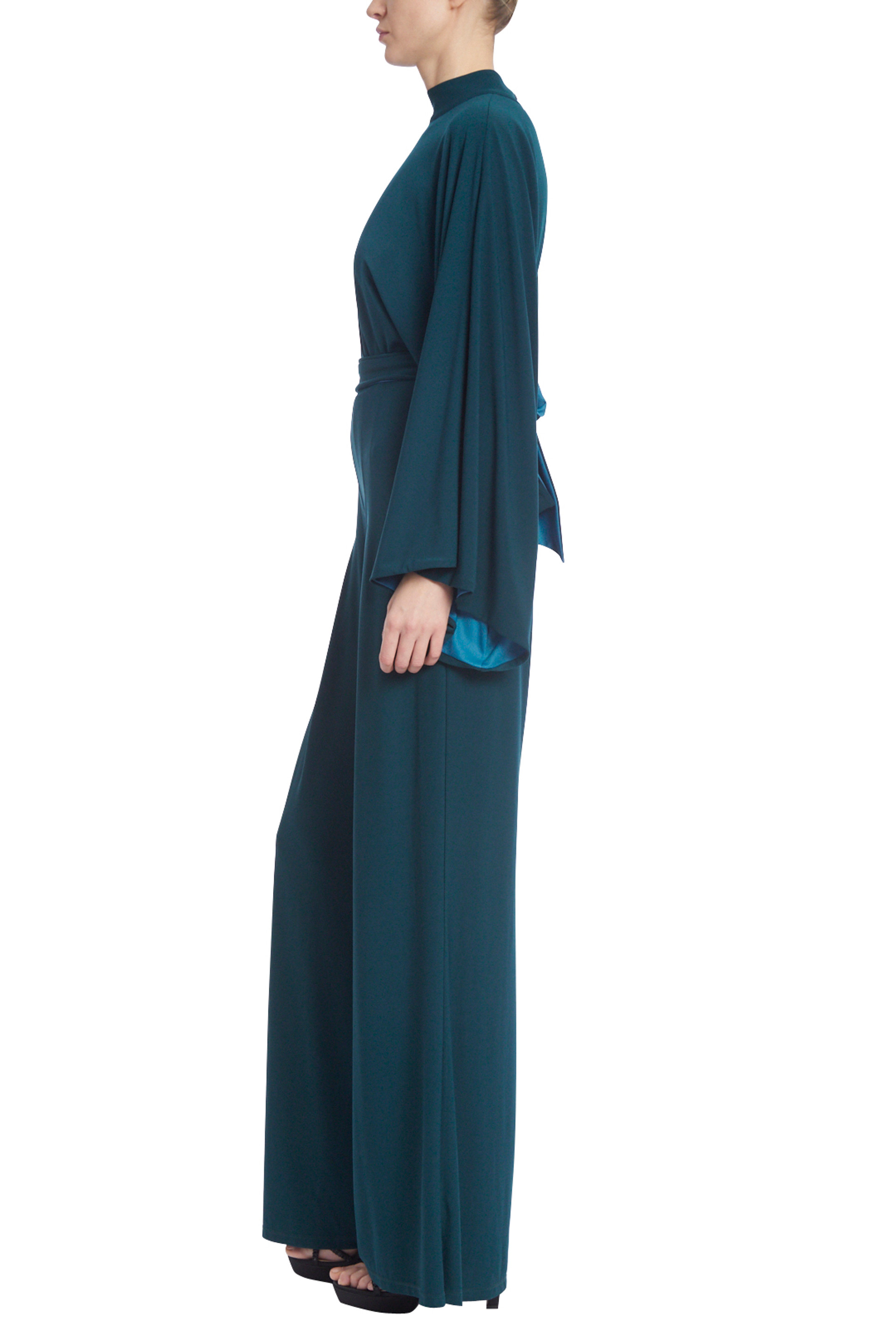 Wide Leg Jumpsuit with Two-Tone Bell Sleeves