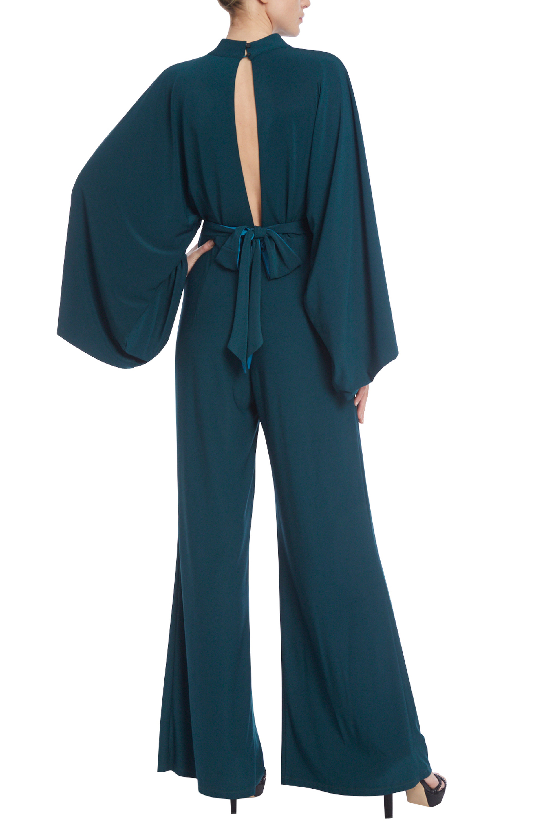 Wide Leg Jumpsuit with Two-Tone Bell Sleeves