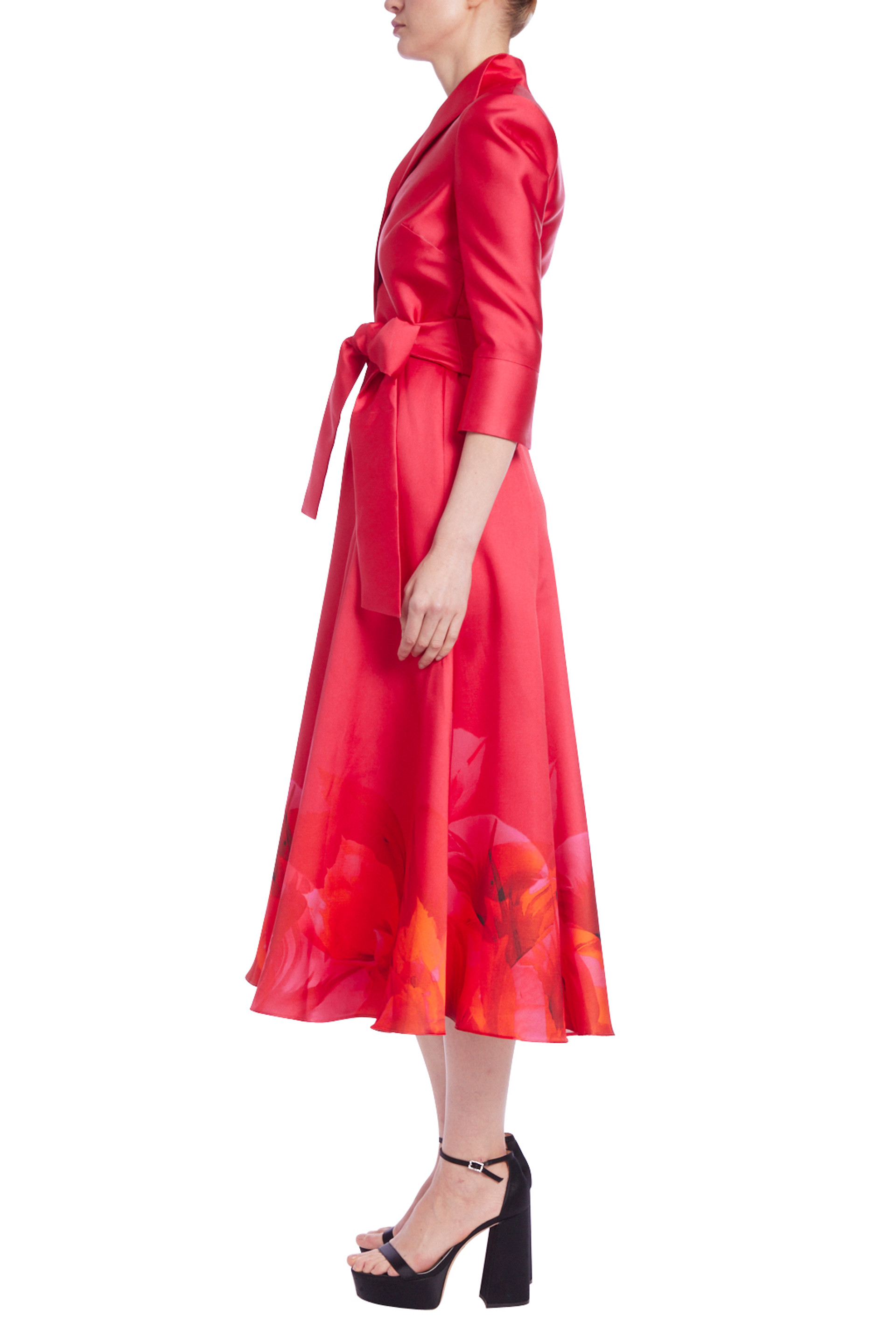 Floral Taffeta Shirt Dress with Sash