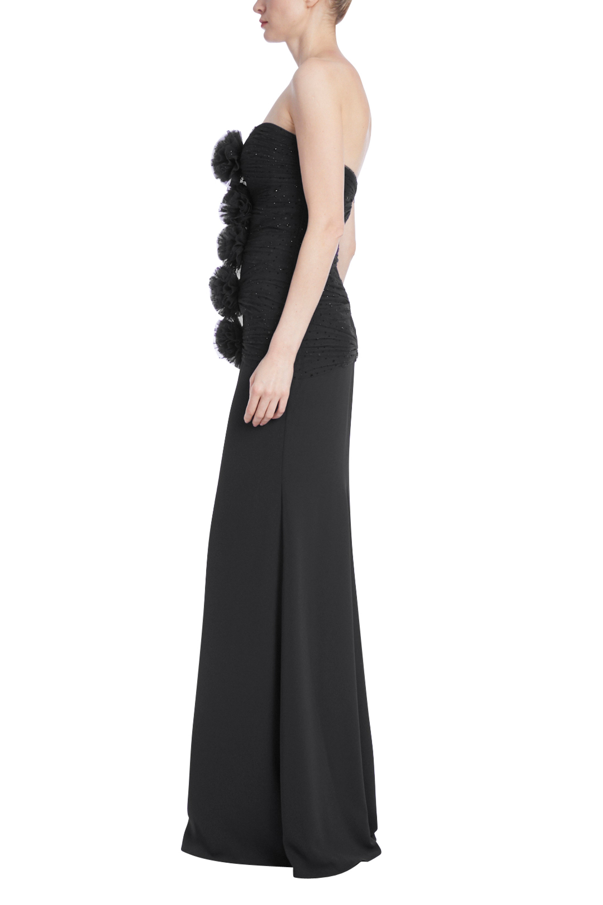 Strapless Puff Tulle Cascade Gown